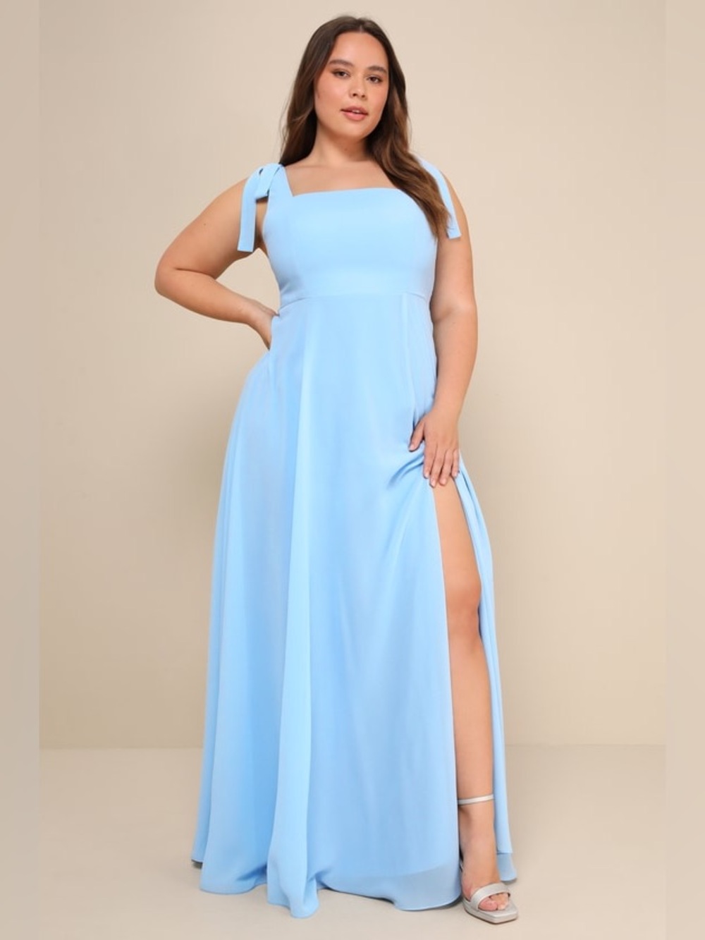 Light Blue Tie-Strap Maxi Dress with Side Slit - Picture 6 of 10